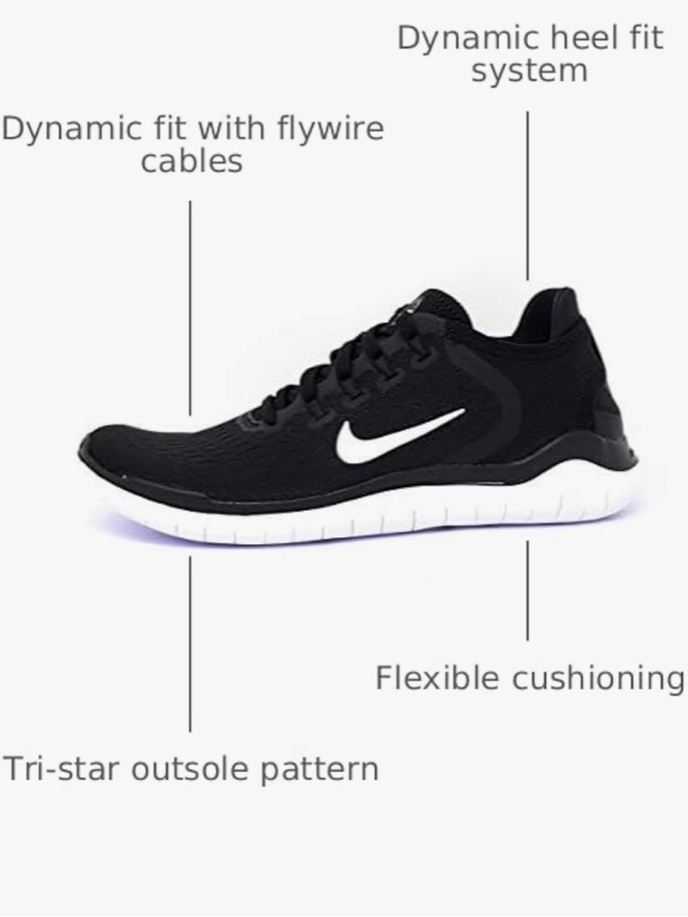Nike Free Run 2018 B/W Lightweight Sneakers Women’s size 6 Lightweight